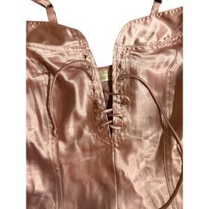 Vintage Victoria Secret Top Or Mini Lingerie Satin Lace Up Front Boudoir